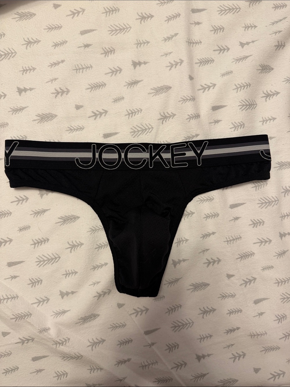 Jockey Black Thong with Branded Striped Waistband